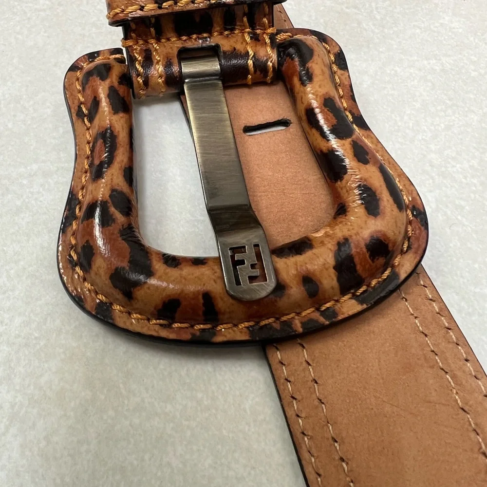 Fendi Wide Leopard Print Leather Belt Size 80/32 - Picture 11 of 13